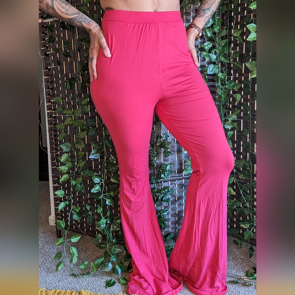 *HOT PINK* High-Waisted Bell Bottom Leggings